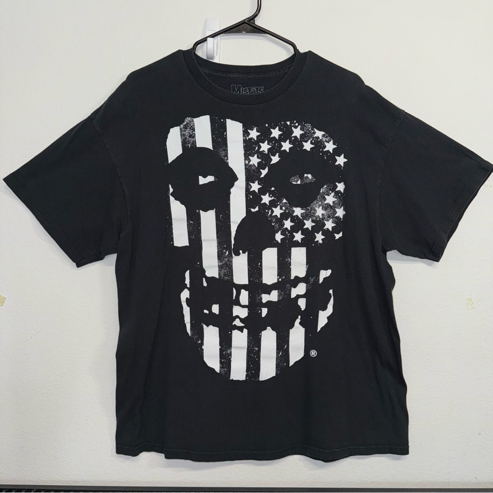 Misfits Skull American Flag T-Shirt XL Black Punk Rock Band Tee 2013 Vintage‎